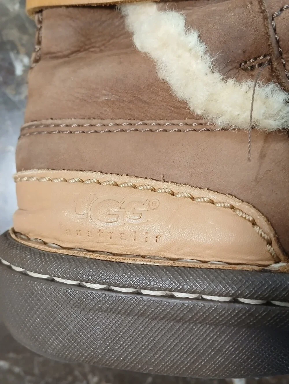 UGG Chestnut Brown Leather And Genuine Sheep Skin Lace-Up Winter Boots